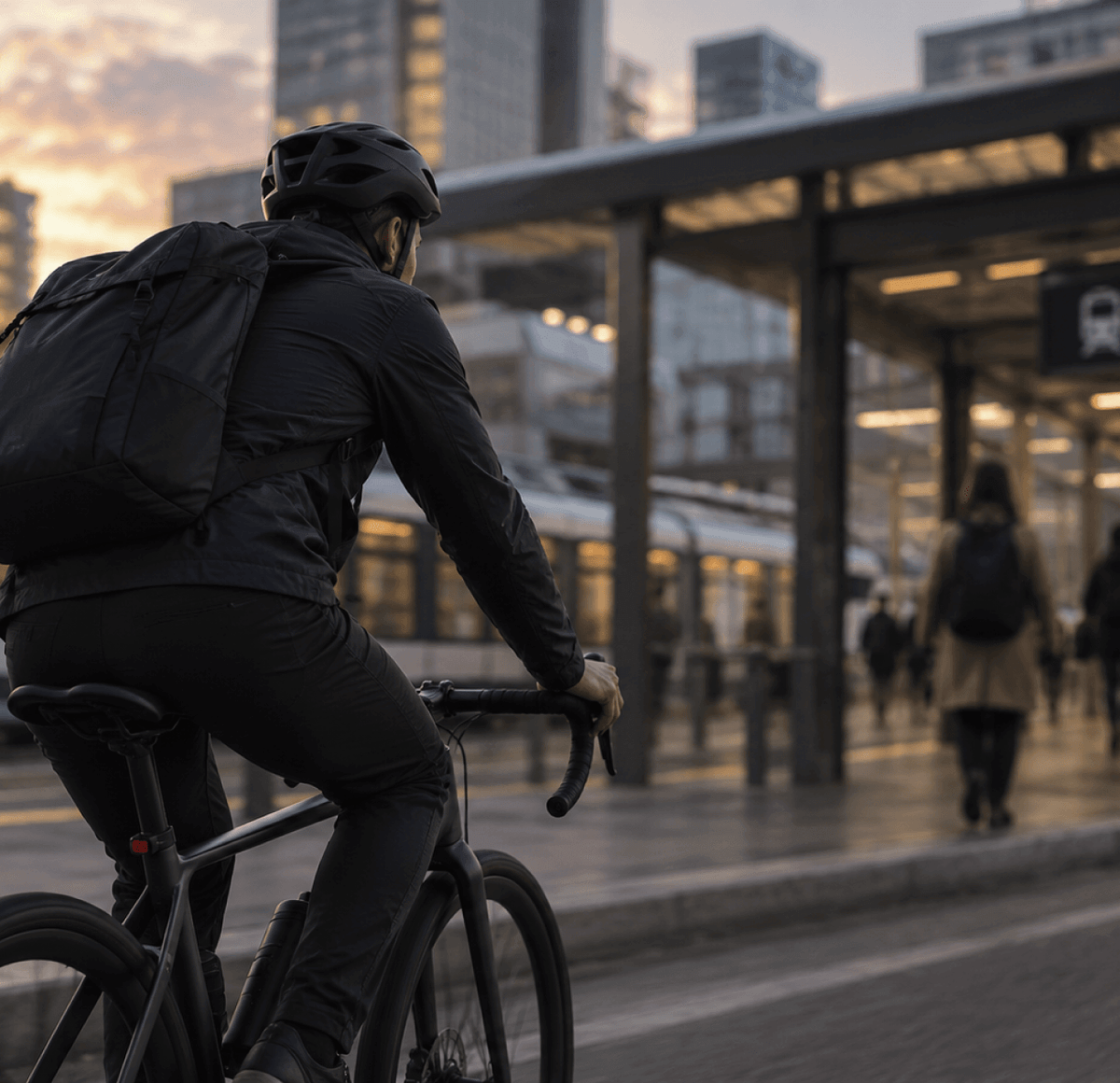 A cyclist commuting through the city